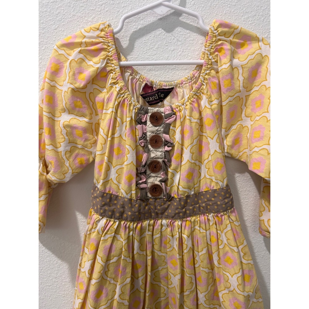 Mustard‎ Pie Girls Yellow Pink Floral Dress Cotton Ruffle Boho Size 6 - Picture 2 of 6